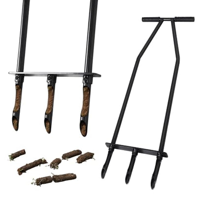 Manual Lawn Aerator Tool, Heavy Duty Core Aerator with Side-Eject Hollow Tines, 3-Tine Soil Plugger for Compacted Clay Soil, High-Strength Alloy Steel Yard Grass Aeration Hand Tool