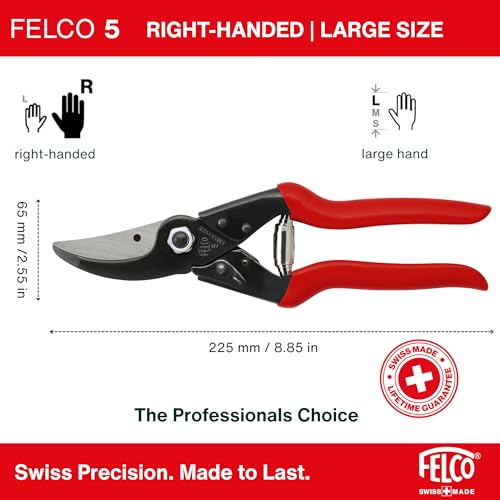 Felco F5 Pruning Shears – 8.9" All Steel Large Swiss-Made Garden Clippers| Hand Pruners for Garden & Landscape | Garden Tool Cutter with Precision Bypass Blade, Forged Aluminum Body, Replaceable Parts - size: F5 Large Steel