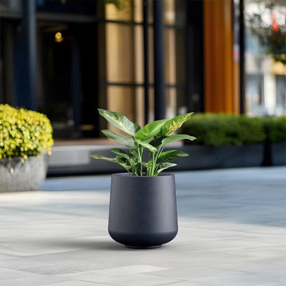 Kante Accent Round Curved Charcoal Concrete Planter 13" Dia, Outdoor - color: Charcoal, size: 11.6" D