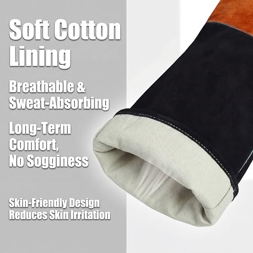 Long Leather Welding Gloves Animal Handling Scratch Bite Proof - color: Black