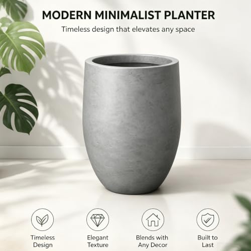 Kante Large Round Bullet Pale Gray Concrete Planter 21.7" Tall, Outdoor - color: Gray