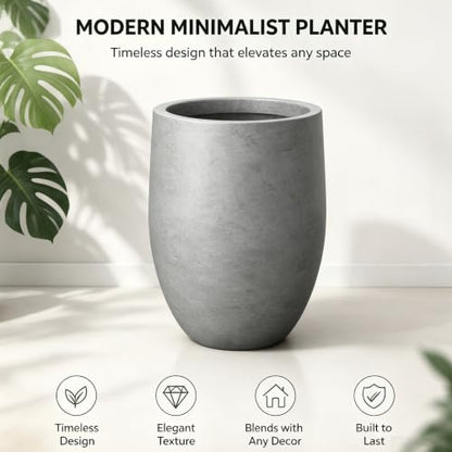 Kante Large Round Bullet Pale Gray Concrete Planter 21.7" Tall, Outdoor - color: Gray
