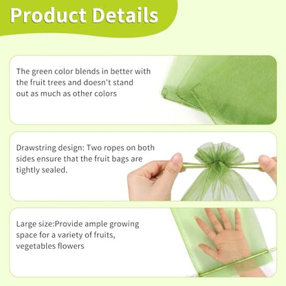 100PCS Fruit Protection Bags, 6x9 Inch Green Fruit Netting Cover Bags Drawstring Mesh Fruit Protectors Pest Barrier for Plant Fruit Flower Veggies Garden (Pack of 2) - size: 6x9 inches (Pack of 2)
