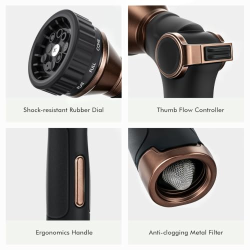 RESTMO Water Hose Nozzle Heavy Duty, Garden Hose Sprayer Thumb Control - color: Brown