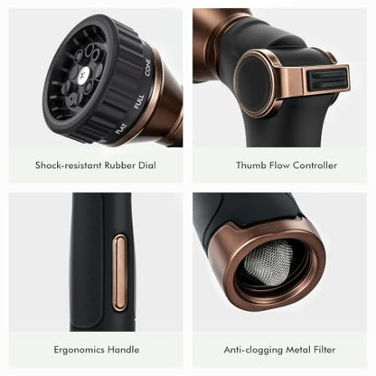 RESTMO Water Hose Nozzle Heavy Duty, Garden Hose Sprayer Thumb Control - color: Brown