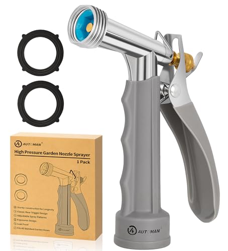 AUTOMAN Full Size Garden Hose Nozzle, High Pressure Pistol Grip Water Nozzle Sprayer with Threaded Front, Adjustable Spray Water Flow for Washing Car, Cleaning Ground, Watering Plants, Showering Pets - size: 1 Pack, style: Zinc Alloy+TPR