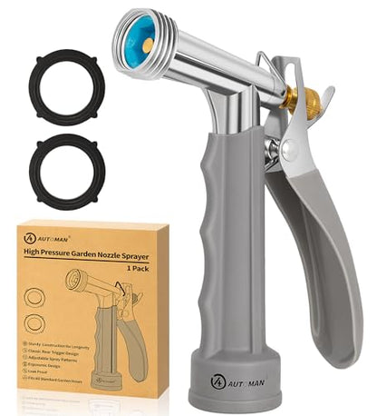 AUTOMAN Full Size Garden Hose Nozzle, High Pressure Pistol Grip Water Nozzle Sprayer with Threaded Front, Adjustable Spray Water Flow for Washing Car, Cleaning Ground, Watering Plants, Showering Pets - size: 1 Pack, style: Zinc Alloy+TPR