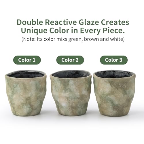 4+6 Inch Ceramic Planter Set of 2 with Drainage Hole,Saucer for Plants, Indoor-Outdoor Large Round Succulent Orchid Flower Pot- Cement Paint, Inner-pots not Larger Than 5 Inch Light Green - color: Light Green, size: 4inch+6inch-Set of 2