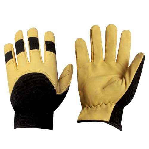 Work Gloves for Men, Mechanic Work Gloves with Enhanced Grip Non-Slip Breathable for Yard, Outdoor and Mechanic Work - color: Brown, size: Large