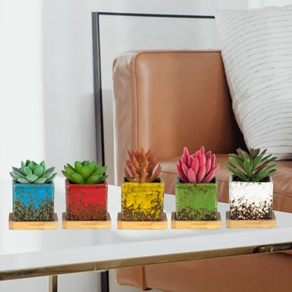 Set of 10 Succulent Pots with Drainage Trays, Small Square Plant Pots Bulk - color: 2.1"colorful - 10pcs