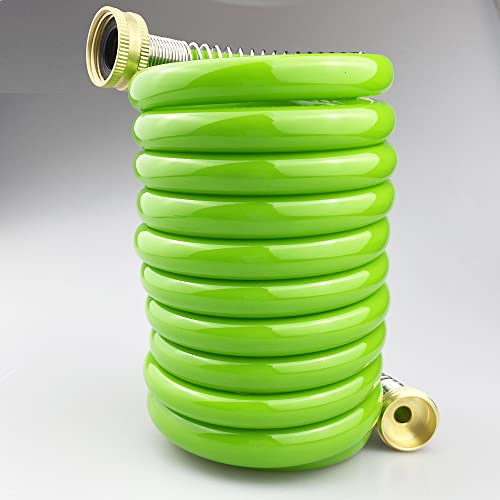 Darnassus Garden Hose,10 Feet Green PU Curly Water Hose with Brass Connectors,Watering Hose Coil,Retractable,Corrosion Resistant Garden Coil Hose - color: Green, size: 10 FT