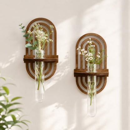 Artilady Plant Propagation Station Wall Hanging, Wood Arch Terrariums Tube - color: Oval 2