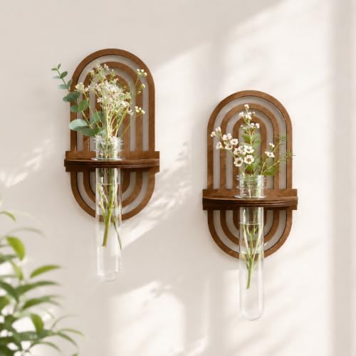 Artilady Plant Propagation Station Wall Hanging, Wood Arch Terrariums Tube - color: Oval 2
