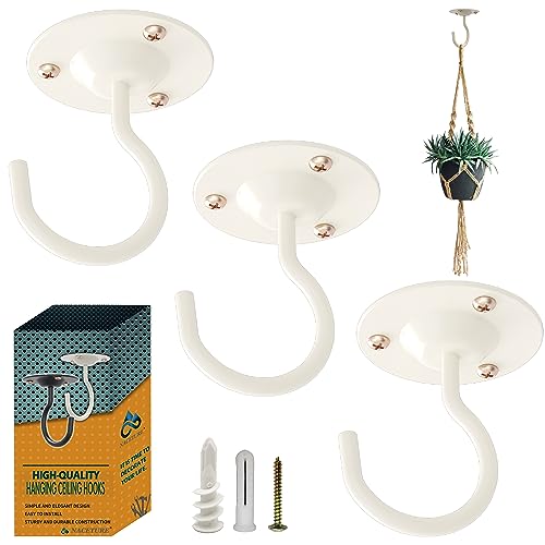 NACETURE Heavy Duty Plant Ceiling Hooks, White, 3 Pack - color: White