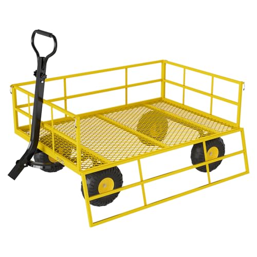 GarveeLife Heavy Duty Steel Garden Cart 1200 LBS Capacity 3 in 1 Pullable Garden Wagon with 13 in Wheels for Gardening Soil, Tools, and Plant Transport - color: Yellow, size: 1200 lbs