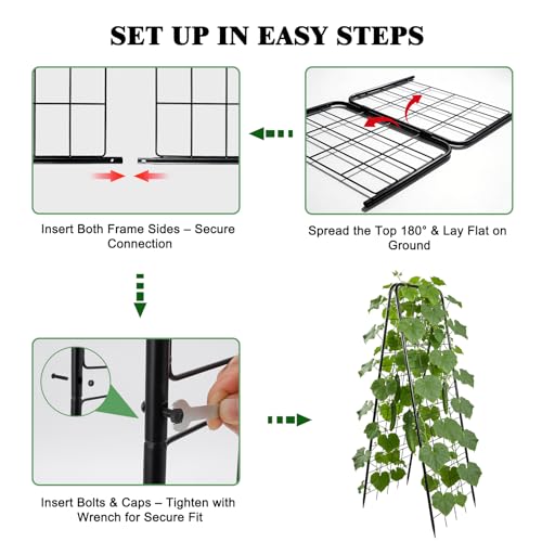 Perszen 50.39"x16.93" Sturdy Cucumber Trellis for Raised Garden Bed, Rustproof Metal Garden Trellis for Climbing Plants Outdoor, A-Frame Vertical Arch Trellis for Vegetables, Cucumber, Pea, Black - size: 1 Pack
