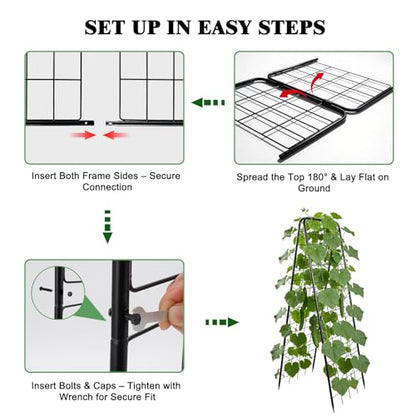 Perszen 50.39"x16.93" Sturdy Cucumber Trellis for Raised Garden Bed, Rustproof Metal Garden Trellis for Climbing Plants Outdoor, A-Frame Vertical Arch Trellis for Vegetables, Cucumber, Pea, Black - size: 1 Pack