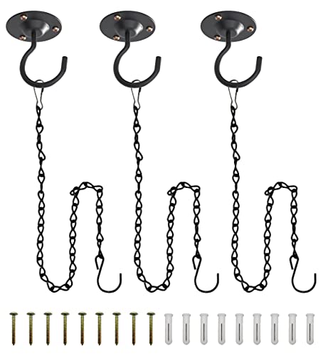 NACETURE Heavy Duty Plant Ceiling Hooks with Chain, Black, 3 Pack - color: Black With Chain