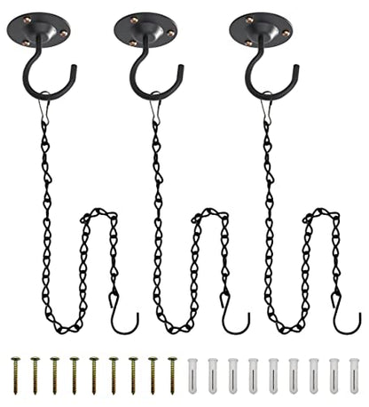 NACETURE Heavy Duty Plant Ceiling Hooks with Chain, Black, 3 Pack - color: Black With Chain