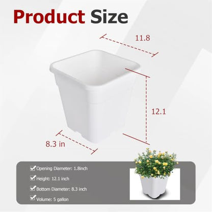 findmall 5 Gallon Square White Nursery Pots Plant Pots Grow Pots Nursery Container for Planting Soil Plants 10 Pcs - color: White, size: 5 Gallon