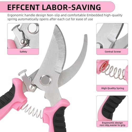 4Pcs Stainless Steel Garden Pruning Shears for Plants, Landscaping（Pink）