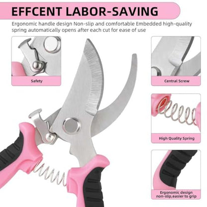 4Pcs Stainless Steel Garden Pruning Shears for Plants, Landscaping（Pink）