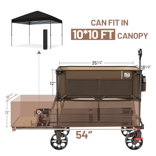 TIMBER RIDGE 400L Large Capacity Folding Double Decker Wagon with Brakes, 54" Extra Long Extender Wagon Cart, 450lbs Heavy Duty Collapsible Cart, All-Terrain Big Wheels for Camping, Sports, Shopping - color: Tan, size: Double Decker