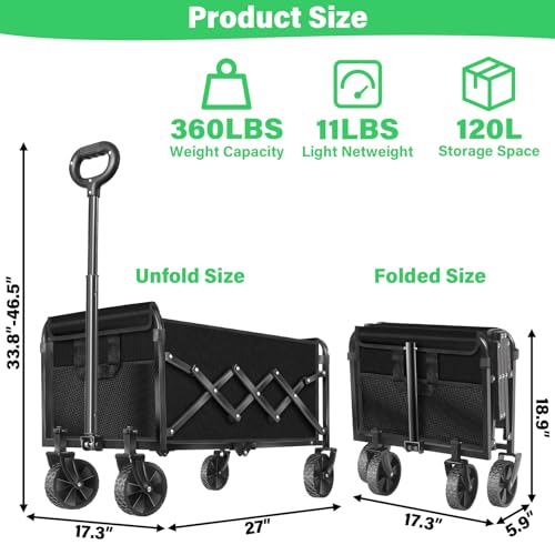 Collapsible Wagons Carts Foldable Wagon,360lbs Folding Wagon Cart - color: Graphite Black