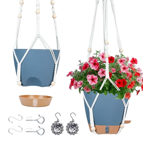 Hanging Planters for Indoor Plants 8 Inch, 2 Pack, Self Watering - color: Navy Blue, size: 8 inch
