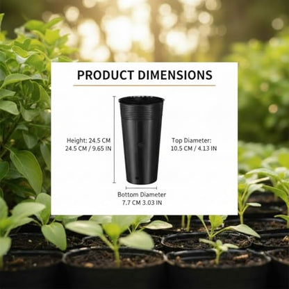 100 Pack Tall Tree Pot 9.8'' x 4.7'', Black Plastic Deep Nursery Pots, Soft Deep Seedling Pots for Seed Starting, Plant Starter Cups with Drainage Holes for Flowers, Cuttings Transplanting - size: 9.8'' X 4.7''