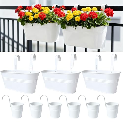 LaLaGreen 11.8 in Fence Rail Planter (9-Piece Combo) White Oval Round Pots - size: Combo B (9 pack)