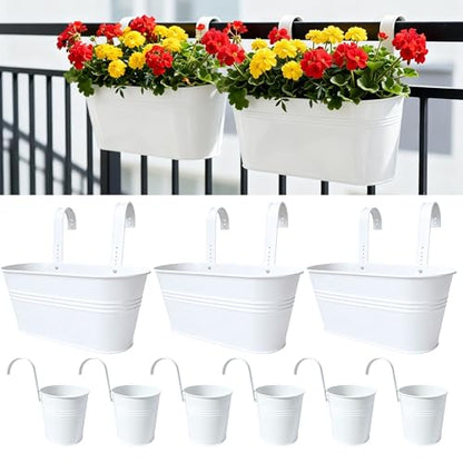 LaLaGreen 11.8 in Fence Rail Planter (9-Piece Combo) White Oval Round Pots - size: Combo B (9 pack)