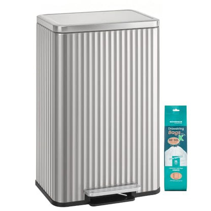 SONGMICS Trash Can, 13 Gallon (50 L), Stainless Steel, with Lid, Pedal - color: Metallic Silver, size: 13 Gallon