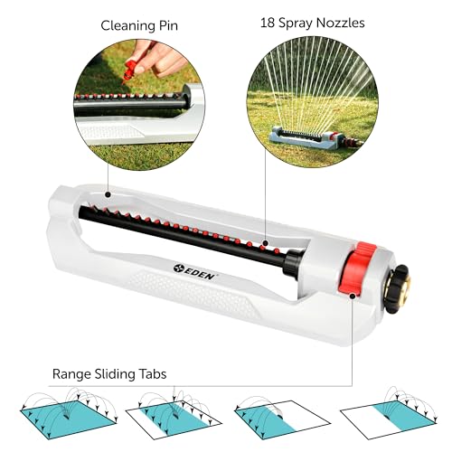 Eden 94110 Heavy-Duty Metal Oscillating Sprinkler | Covers Up to 3,315 sq. ft.,18 Precision Nozzles,Adjustable Range,Turbo Drive Motor,Quick Connect Bundle,(Pack of 12) - size: 18 Nozzles (Pack of 12)