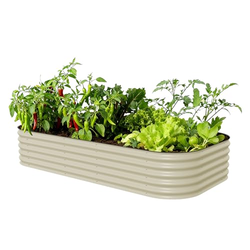 Vego garden Raised Garden Bed Kit, 17" Tall 10 in 1 Jumbo Modular Metal Planter Box for Vegetables, Flowers, Herbs, Pearl White - color: Pearl White