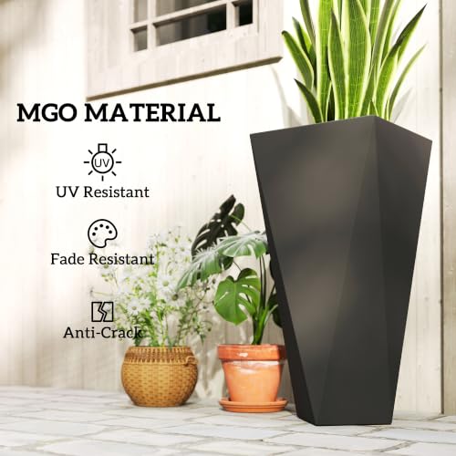 Outsunny Set of 3 Tall Planters w/Drainage Holes, 28.75"/24.5"/20.5", Black - color: Black, size: 28.75 Inch, 24.5 Inch, 20.5 Inch