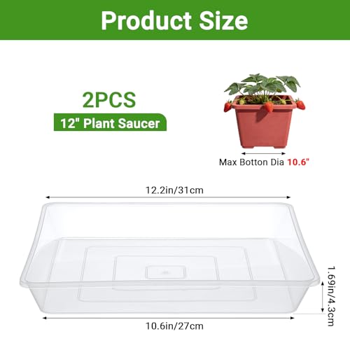 GREANER Plant Water Catcher Tray, Clear 12 Inch Heavy Duty Plastic Square Plant Saucers for Indoors Outdoor, Flower Planter Drip Trays for Pots(2 PCS) - color: Clear, size: 12 Inch