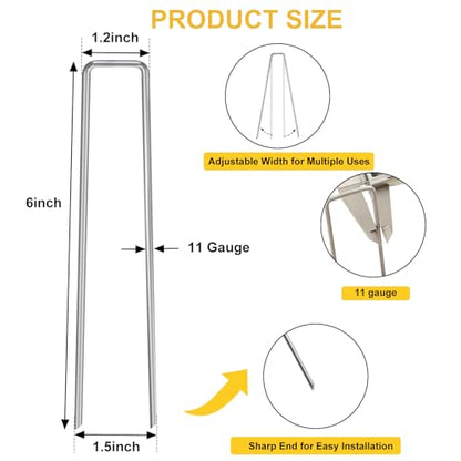 HongWay 500 Pack 6 Inch Landscape Staples, Garden Staples Pins Galvanized 11 Gauge Ground Stakes Yard Lawn Staples for Turf Landscaping Fabric Fence Tent Irrigation Tube Outdoor Decorations - size: 6 Inch, 500pcs