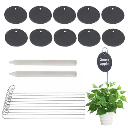 Slate Plant Labels Garden Markers Signs Labels with Stainless Steel Stake & Marker Pen Waterproof Slate Plant Labels for Flowers, Herbs, Potted Plants, Seed (Round, 10PCS) - size: 10PCS, style: Round