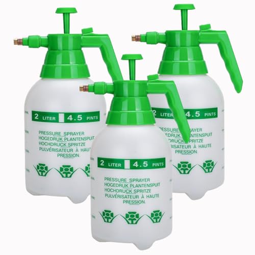 3-Pack Hand Pump Sprayer 2L (1/2 Gallon) with Adjustable Brass Nozzle, Handheld Pressure Spray Bottle for Garden Watering & Household Cleaning - color: White