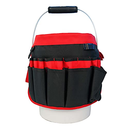 MELOTOUGH Bucket Tool Organizer With 35 Pockets Fits to 3.5-5 Gallon Bucket (Red) - color: Red