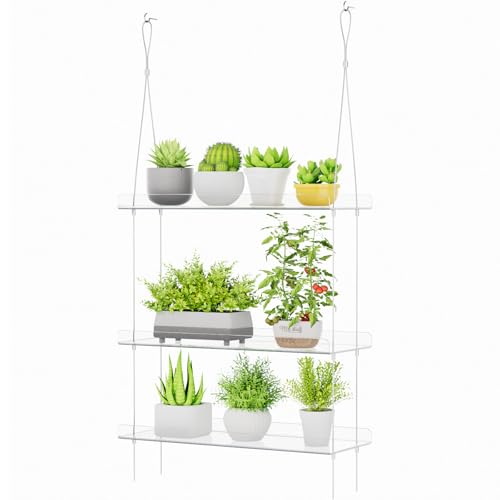 Lifewit 3-Tier Window Plant Shelves, 15" Acrylic Adjustable Hanging Shelf - size: 3-Tier