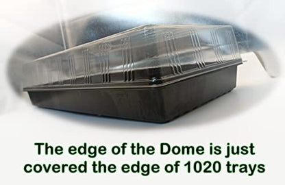 RooTrimmer 10 Pcs Humidity Dome, Plastic Clear Seed Starter Dome 1020 Tray Covers Humidifying and Insulating for Greenhouse Germination and Garden Growing (21.5"×11.5", 3.15" Height, 10-Pack) - size: 1020 3.15 Inch Dome-10P