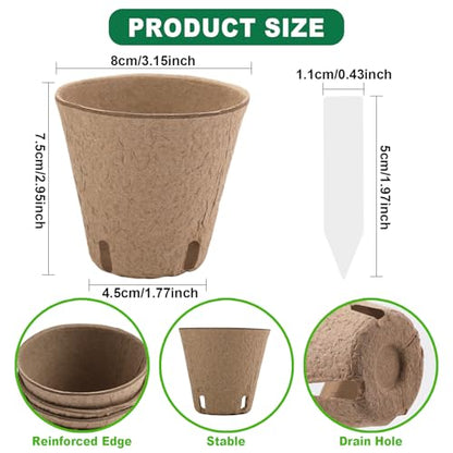 70 Packs 3.15 Inch Peat Pots for Seedling with 70 Pcs Plant Labels, Biodegradable Seed Starter Pots with Drainage Holes, Outdoor Garden Germination Round Nursery Pots Kits