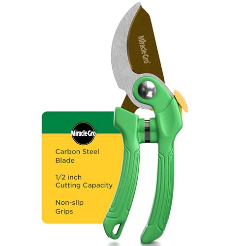 Miracle-Gro 8 in. Bypass Pruning Shears – 1/2 in. Cutting Capacity; Gardening Hand Pruner with Sharp Carbon Steel Blade and Non-Slip Grip – Lightweight Garden Tool for Live Plants and Soft Stems - style: Bypass Pruner