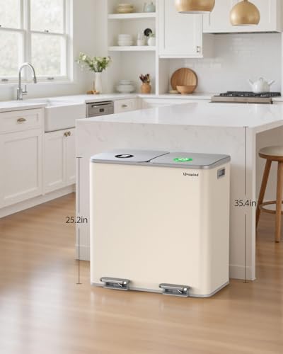 Lovewind Trash Can, 2 x 10.5 Gallon (2 x 40 L) Garbage Can for Kitchen Dual Compartment Recycling Kitchen Step Trash Bin, Stainless Steel Trash and Recycle Bin Combo with Soft-Close Lid, Apricot - color: Apricot