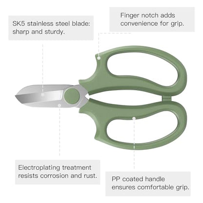 Housolution Flower Scissors, Steel Garden Pruning Shears, Avocado Green - color: Avocado Green, size: 1 Pack