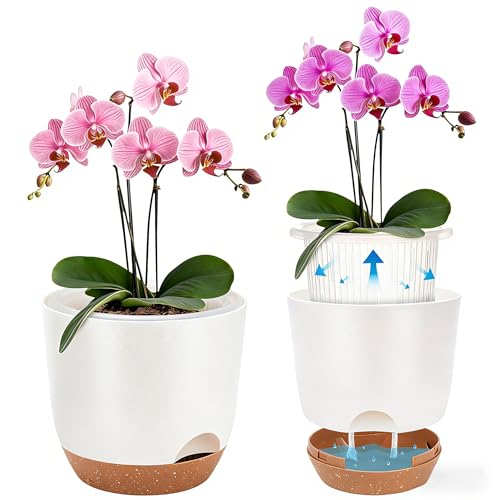 Self Watering Orchid Pots for Indoor Plants,5.8 Inch Macetas para Orqudeas,Flower Pots for Indoor Plants with Holes(White) - color: White, size: 1Pc 5.7IN