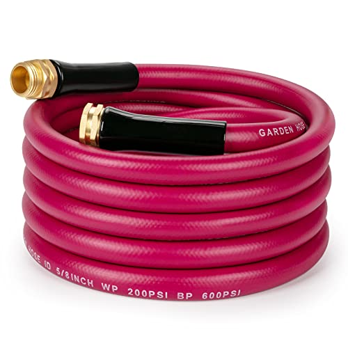 WELLUCK Garden Hose 5/8 in x 25 ft, Heavy Duty Durable Anti Kink Flexible Garden Water Hose for Drinking Water Safe BPA Free, All-weather Lightweight Water Hose for Garden RV Camper Marine - size: 5/8 in x 25FT, style: Pink