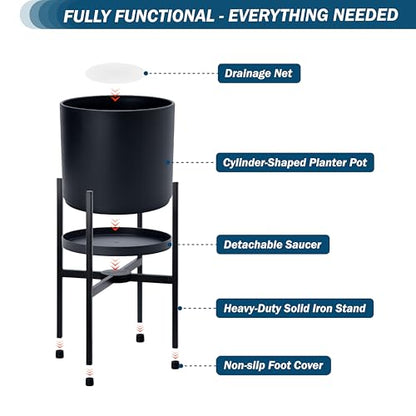 D'vine Dev Plastic Planter Pot with Metal Stand, Black, 10 in, 55-D-B-2 - color: Black, size: 10 Inch